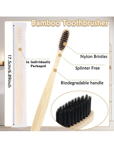 200 Cepillos de Dientes de Bambú Vesici Suaves para Adultos