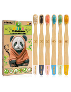 Paquete de 6 cepillos de dientes de bambú PAEYAER para niños