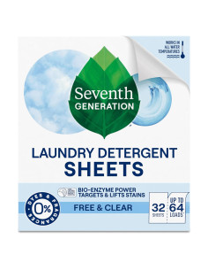 Hojas de Detergente para Ropa Seventh Generation 32 Unidades Libre y Claro