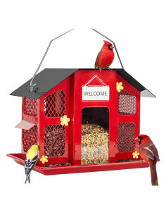 Comedero para Aves Kingsyard Rojo con Techo Impermeable 1.8kg