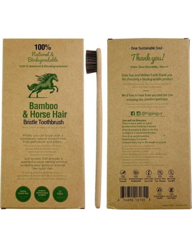 Cepillo de Dientes de Bambú Gaia Guy con Cerda de Caballo Suave