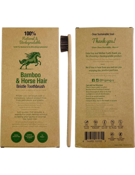 Cepillo de Dientes de Bambú Gaia Guy con Cerda de Caballo Suave