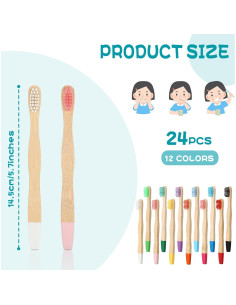 Estune 24 Cepillos de Dientes de Bambú Suave para Niños 2