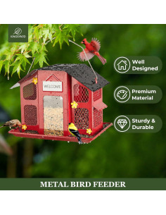 Comedero para Aves Kingsyard Rojo con Techo Impermeable 1.8kg 2