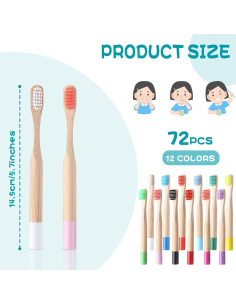 72 Cepillos de Dientes de Bambú para Niños - Purpeak 14.5 cm 2