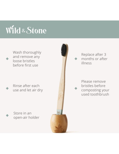 Cepillo de Dientes de Bambú Orgánico Wild & Stone - Medio