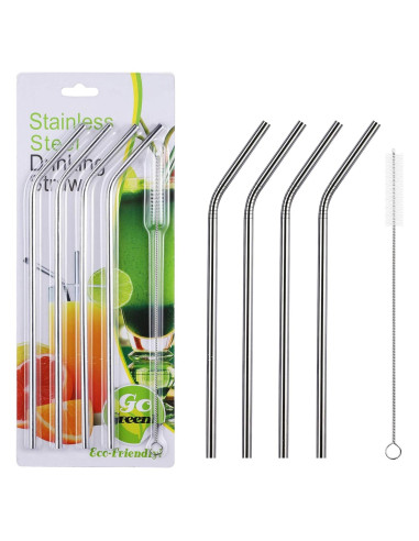 4 Pajitas de Acero Inoxidable Reutilizables RawNori 21.5cm