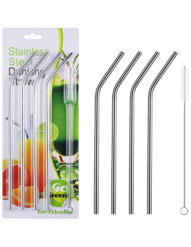 4 Pajitas de Acero Inoxidable Reutilizables RawNori 21.5cm