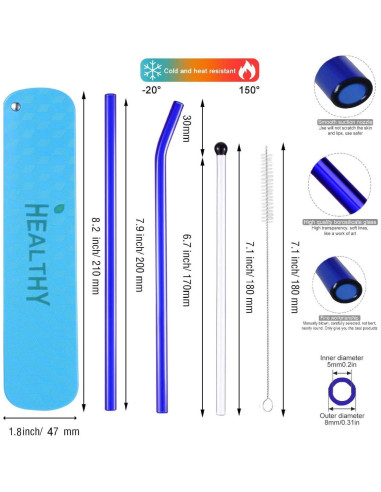 Juego de Popotes de Vidrio Reutilizables PYRAWS 5 Piezas