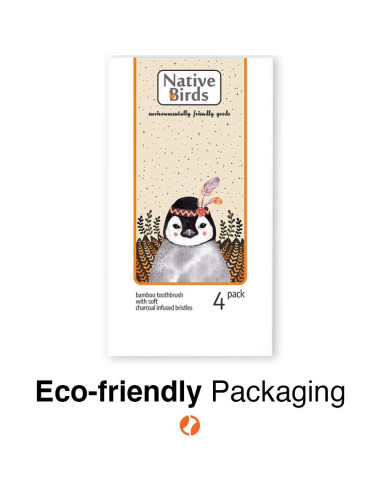 Cepillo de dientes de bambú Native Birds, set de 4 cerdas suaves