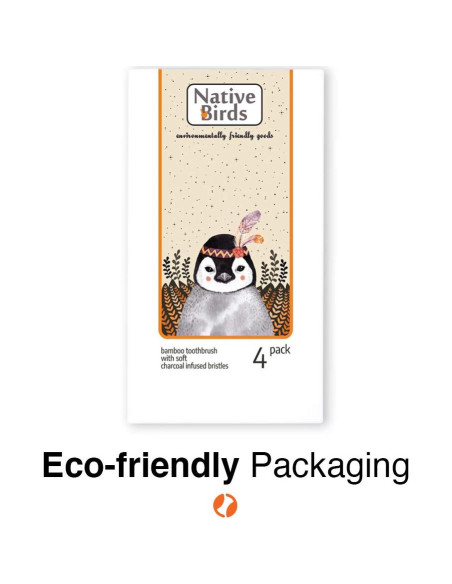 Cepillo de dientes de bambú Native Birds, set de 4 cerdas suaves