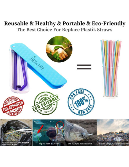 Juego de Popotes de Vidrio Reutilizables PYRAWS 5 Piezas