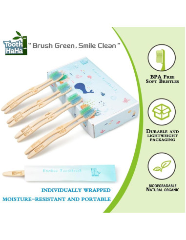 Cepillo de Dientes de Bambú Tooth HaHa Suave 8 Unidades