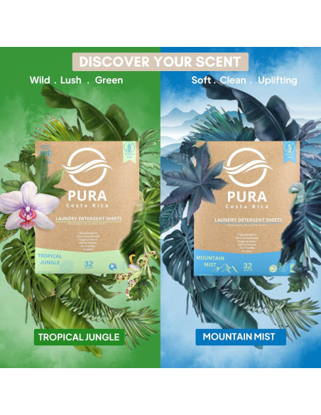 Hojas de detergente hipoalergénicas PURA Selva Tropical - 64 cargas
