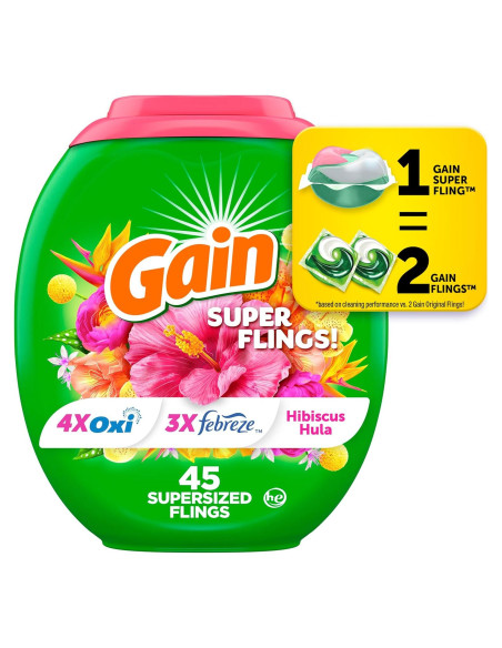 Detergente para Ropa Gain Super Flings 45 Cápsulas Hibisco Hula