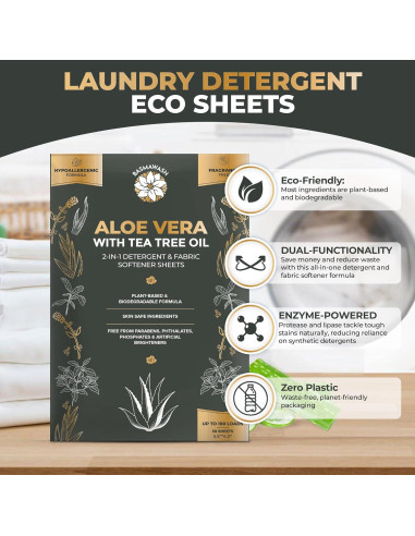 Hojas de Lavandería Ecológicas Basmawash 50 Unidades 2 en 1