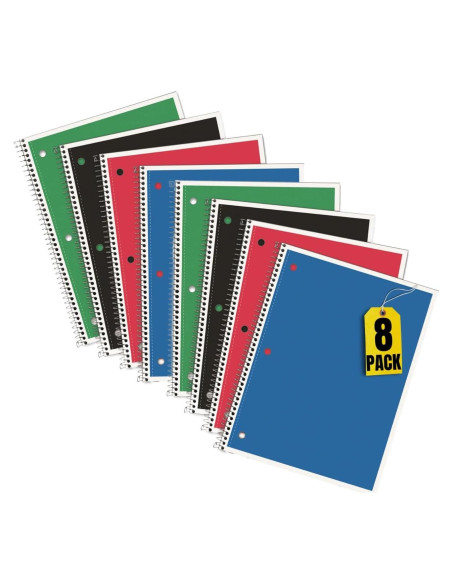 Cuadernos Espirales Always23 - Paquete de 8, 70 Hojas, Papel Reciclado