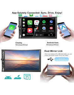 Estéreo Doble Din Inalámbrico Emeito 7" con CarPlay y Android Auto 2