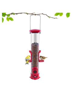 Comedero de Tubo para Aves Skaithee Metal 1 kg Rojo Antiroedores