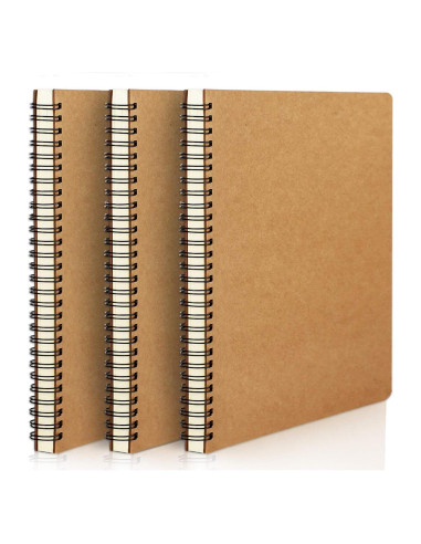Cuaderno Espiral Rayado EUSOAR A5 Kraft 3 Paquetes 120 Páginas