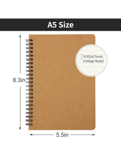 Cuaderno Espiral Rayado EUSOAR A5 Kraft 3 Paquetes 120 Páginas 2