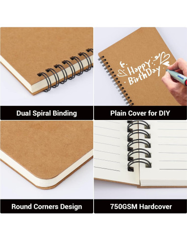 Cuaderno Espiral Rayado EUSOAR A5 Kraft 3 Paquetes 120 Páginas