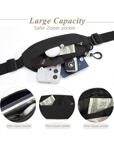 Bolsa de Cintura SUOSDEY Unisex Negra RFID Ajustable 135cm