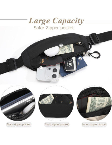 Bolsa de Cintura SUOSDEY Unisex Negra RFID Ajustable 135cm