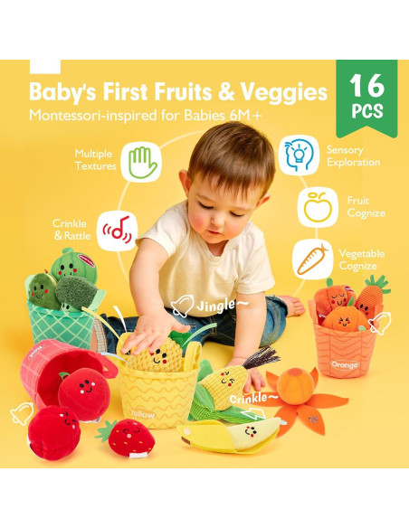 Juguetes Sensoriales Hahaland 16 Piezas Frutas y Verduras