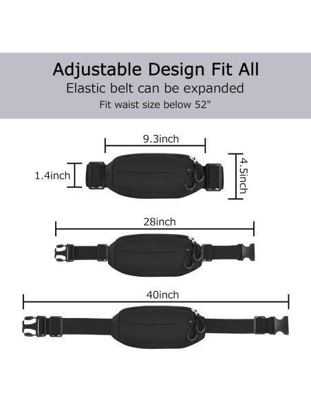 Bolsa de Cintura SUOSDEY Unisex Negra RFID Ajustable 135cm