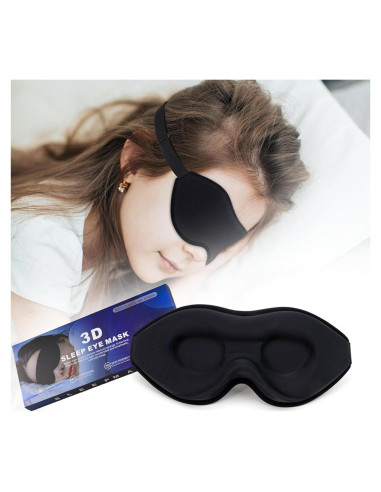 Máscara de Sueño 3D BAOOOHEE Negra, Bloqueo de Luz, Ajustable