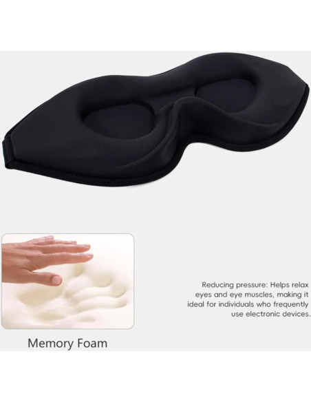 Máscara de Sueño 3D BAOOOHEE Negra, Bloqueo de Luz, Ajustable