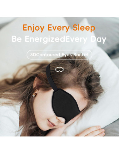 Máscara de Sueño 3D BAOOOHEE Negra, Bloqueo de Luz, Ajustable