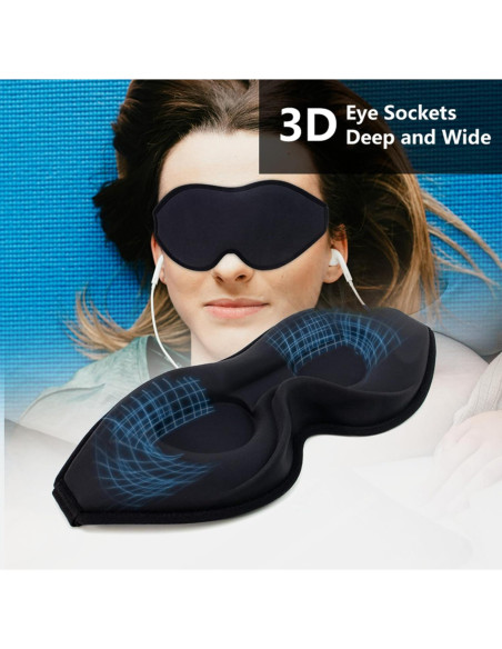 Máscara de Sueño 3D BAOOOHEE Negra, Bloqueo de Luz, Ajustable