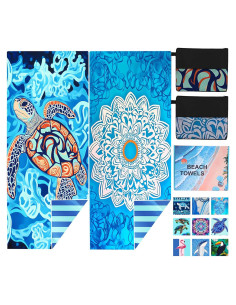 Toallas de Playa Microfibra Uisgong 71x32" 2 Piezas Tortuga Mandala