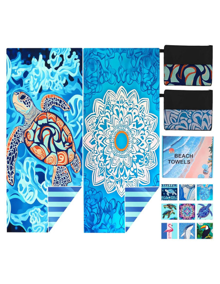 Toallas de Playa Microfibra Uisgong 71x32" 2 Piezas Tortuga Mandala