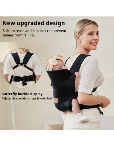Portabebés Ergonómico Vrbabies Mejorado Negro con Cinturón