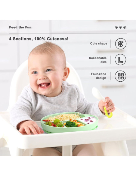 Plato de Succión para Bebés Li & Zhao Verde 23.8x18.9 cm