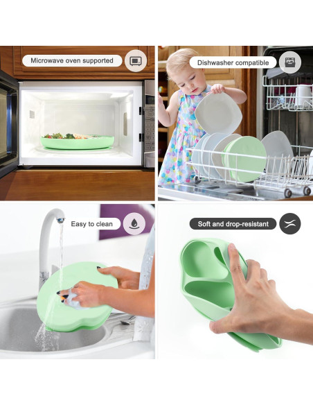 Plato de Succión para Bebés Li & Zhao Verde 23.8x18.9 cm