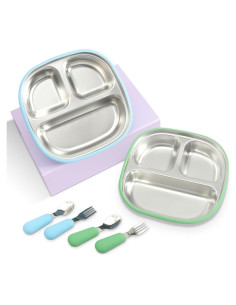 Set de Alimentación LYA para Bebés - Platos de Acero Inoxidable con Ventosas