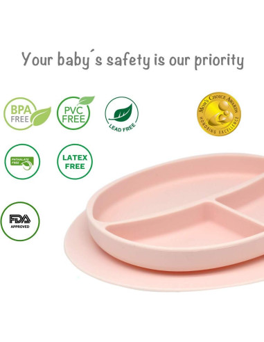 Plato de Succión de Silicona Kcuina Rosa para Bebés 1 Cuenta