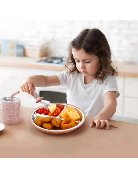 Set de Alimentación para Bebés PandaEar 6 en 1 Acero Inoxidable Rosa