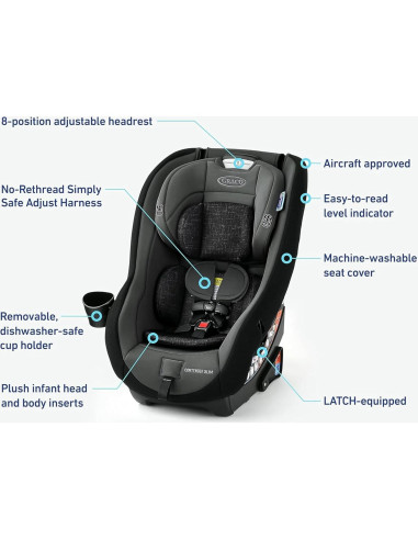 Asiento de auto convertible Graco Contender Slim, 2 modos, compacto