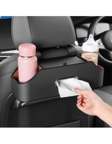 Organizador de Respaldo de Asiento de Coche HALOYIVGO Negro - Con Portavasos y Caja de Tissue