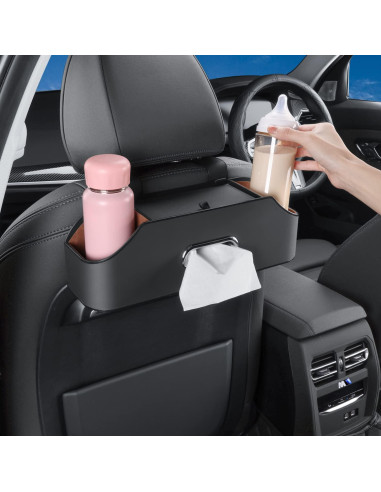 Organizador de Respaldo de Asiento de Coche HALOYIVGO Negro - Con Portavasos y Caja de Tissue