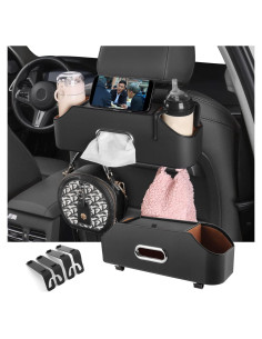 Organizador de Asiento Trasero de Coche HOLDCY Negro con Soporte para 2 Tazas y Caja de Tissue