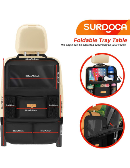 Organizador de Asiento de Coche SURDOCA con Bandeja Plegable