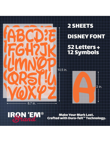 Letras de Planchar Naranja Iron 'Em 5.08 cm Dura-Felt 64 Piezas