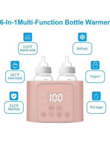 Calentador de Biberones 6 en 1 Rosa - Multifuncional con Temporizador