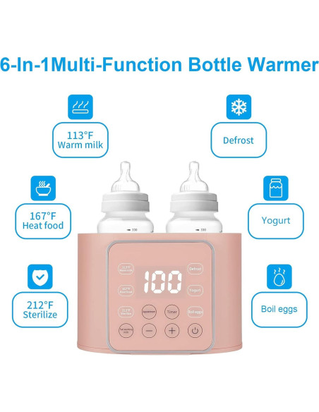 Calentador de Biberones 6 en 1 Rosa - Multifuncional con Temporizador